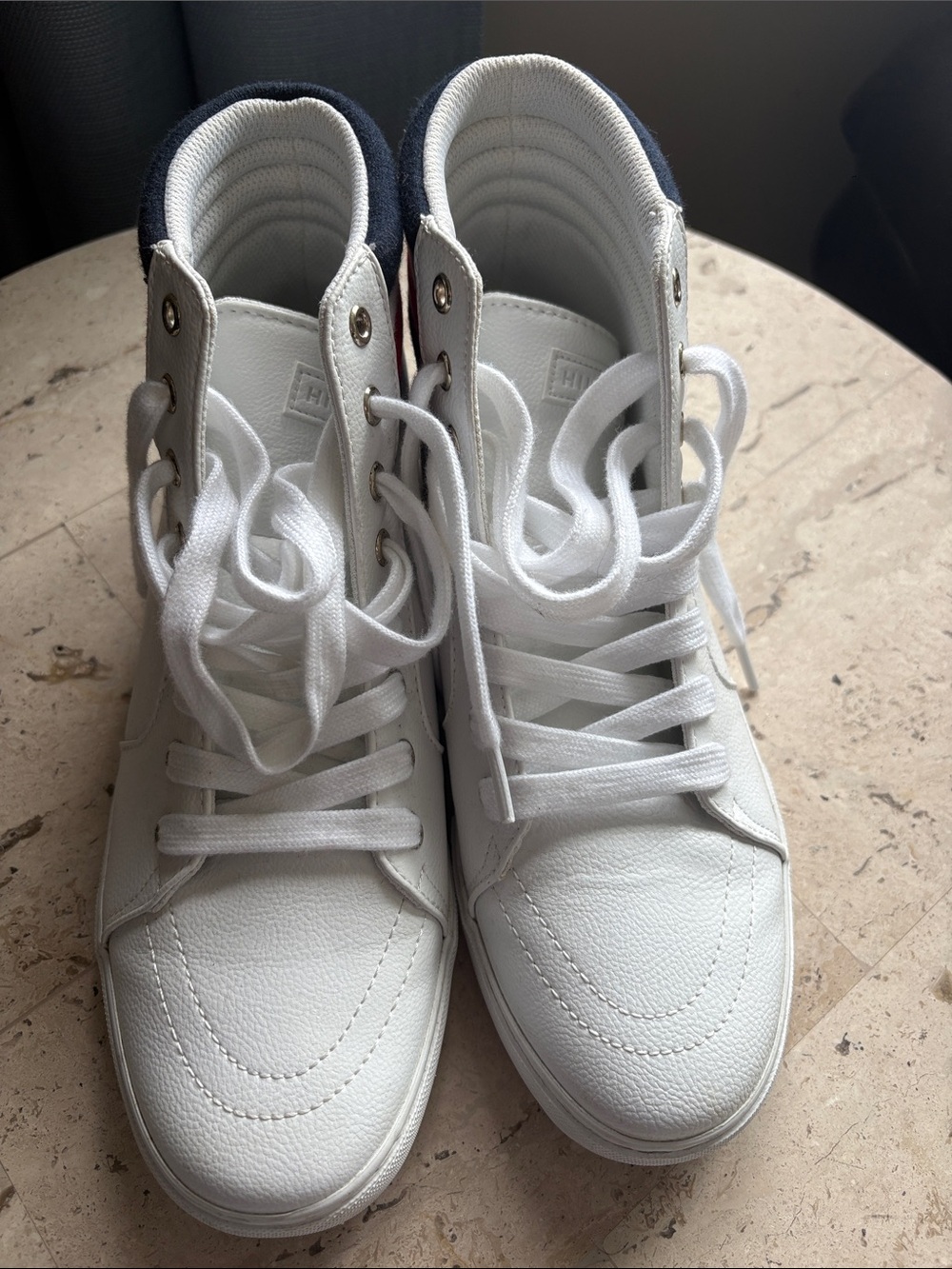 Tommy Hilfiger White High-Top Sneakers with Navy Collar
